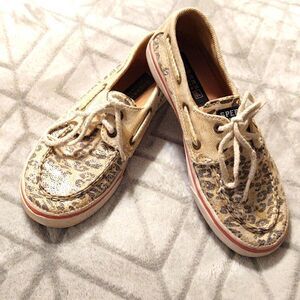 Sperry loafers, leopard print canvas